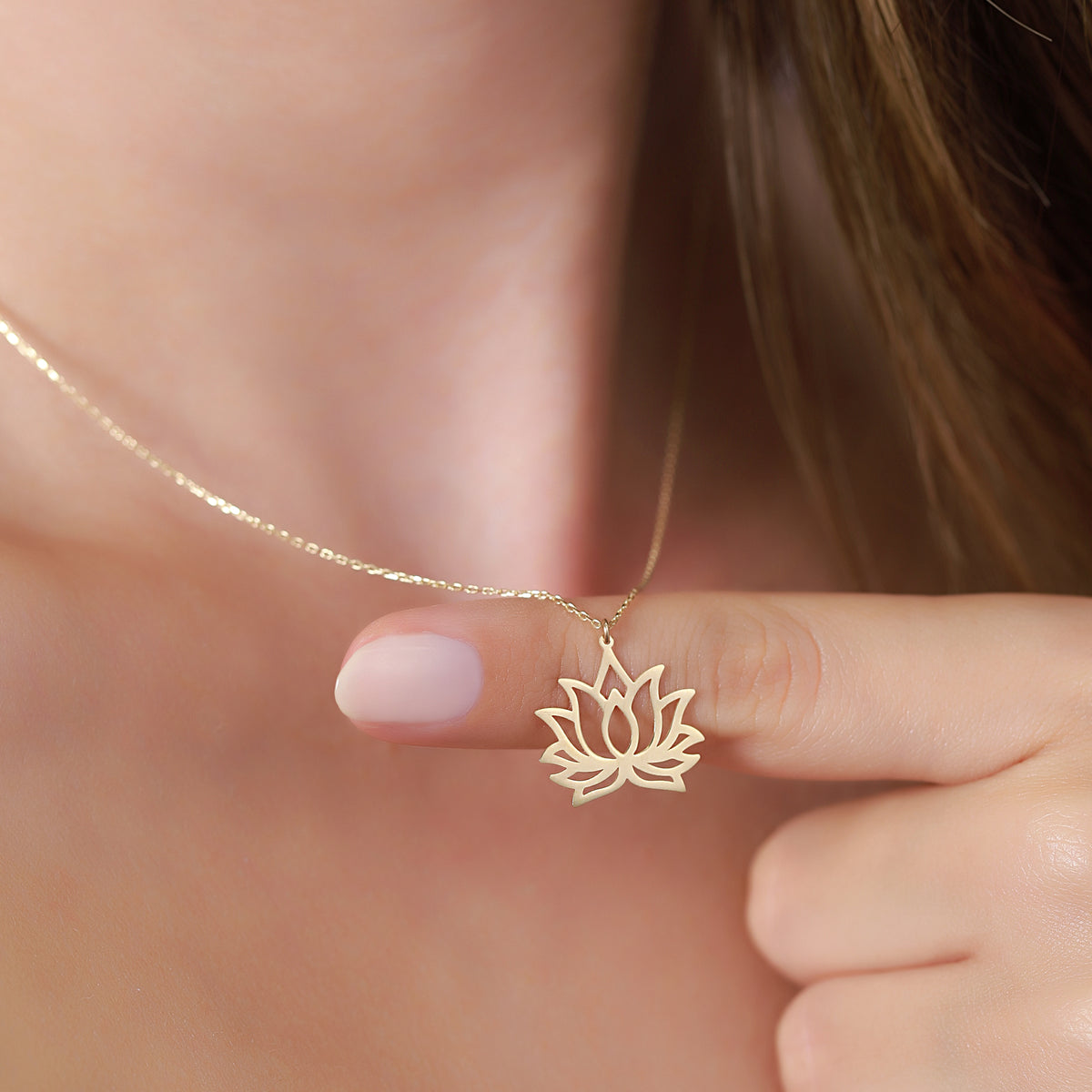 14K Gold Lotus Flower Necklace, Open Petal Lotus Pendant, Yoga Zen Charm, Symbolic Jewelry, Gift for Her