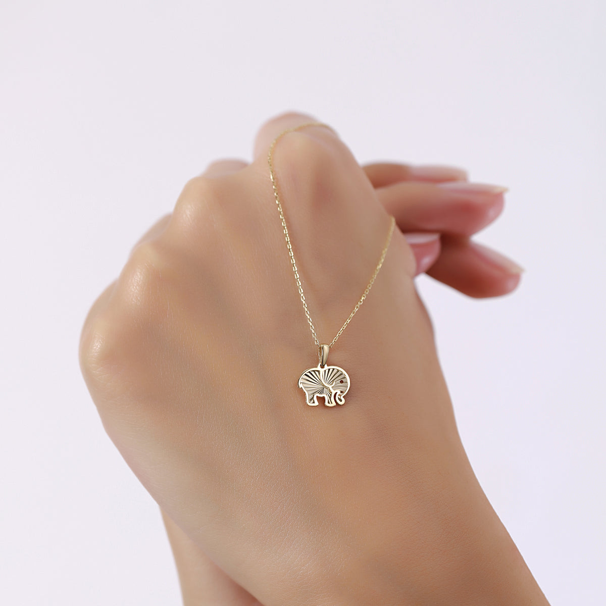 14K Gold Elephant Necklace, Diamond Cut Lucky Elephant Pendant, Good Fortune Charm, Symbolic Jewelry, Gift for Her