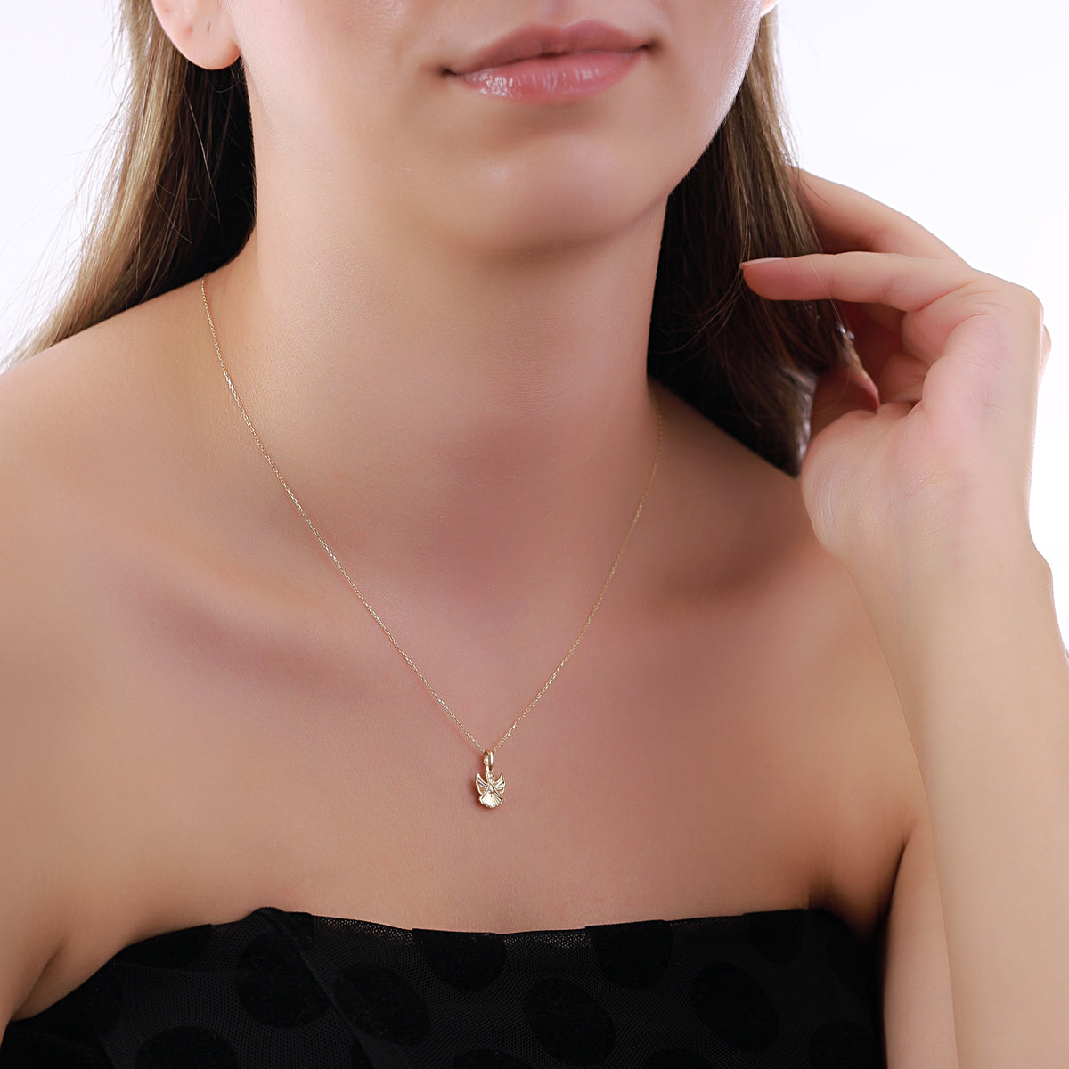 14K Gold Guardian Angel Necklace, Diamond Cut Angel Cross Pendant, Faith Charm, Baptism Confirmation Gift for Her