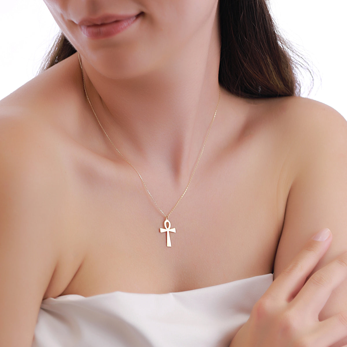 14K Gold Ankh Necklace, Egyptian Key of Life Pendant, Minimalist Ankh Cross Charm, Symbolic Jewelry, Gift for Her