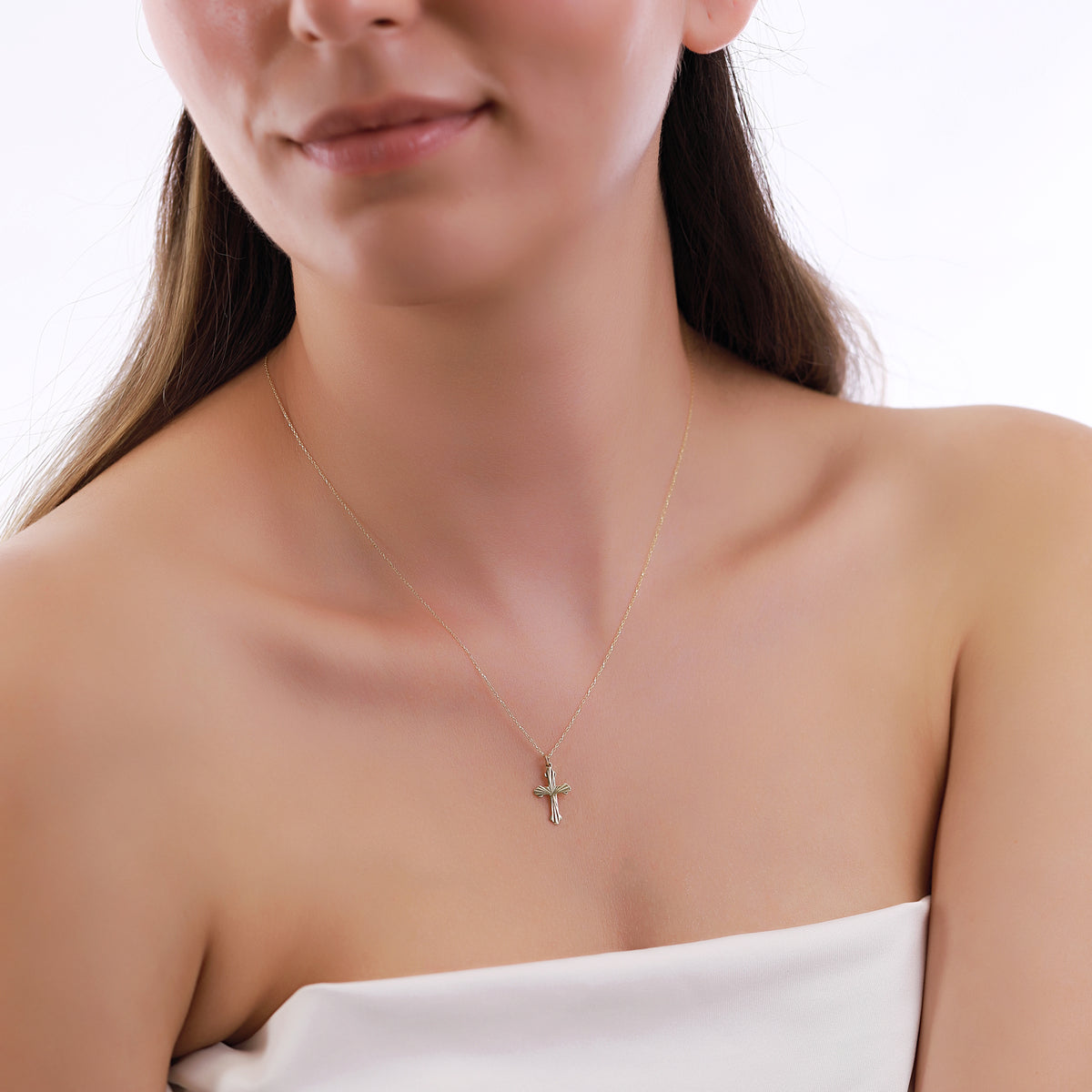 14K Gold Ornate Cross Necklace, Diamond Cut Scalloped Cross Pendant, Faith Charm, Baptism Confirmation Gift for Her