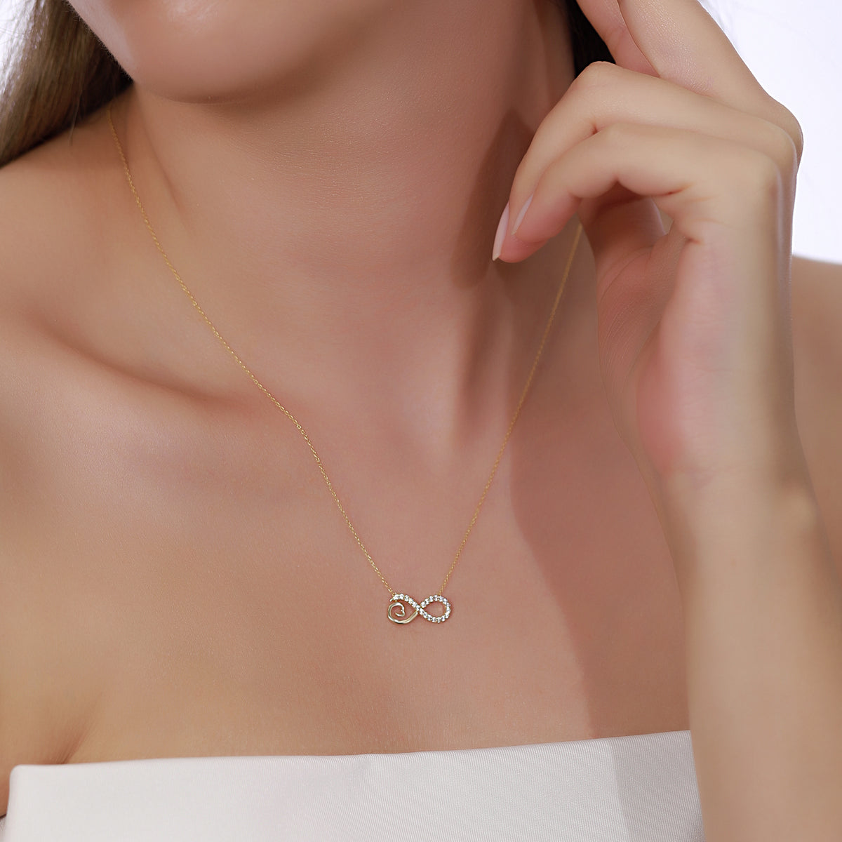 14K Gold Pave Infinity Heart Necklace, Lab Diamond Infinity Love Pendant, Eternal Love Charm, Gift for Her