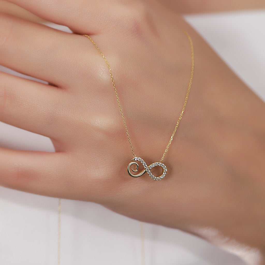 14K Gold Pave Infinity Heart Necklace, Lab Diamond Infinity Love Pendant, Eternal Love Charm, Gift for Her