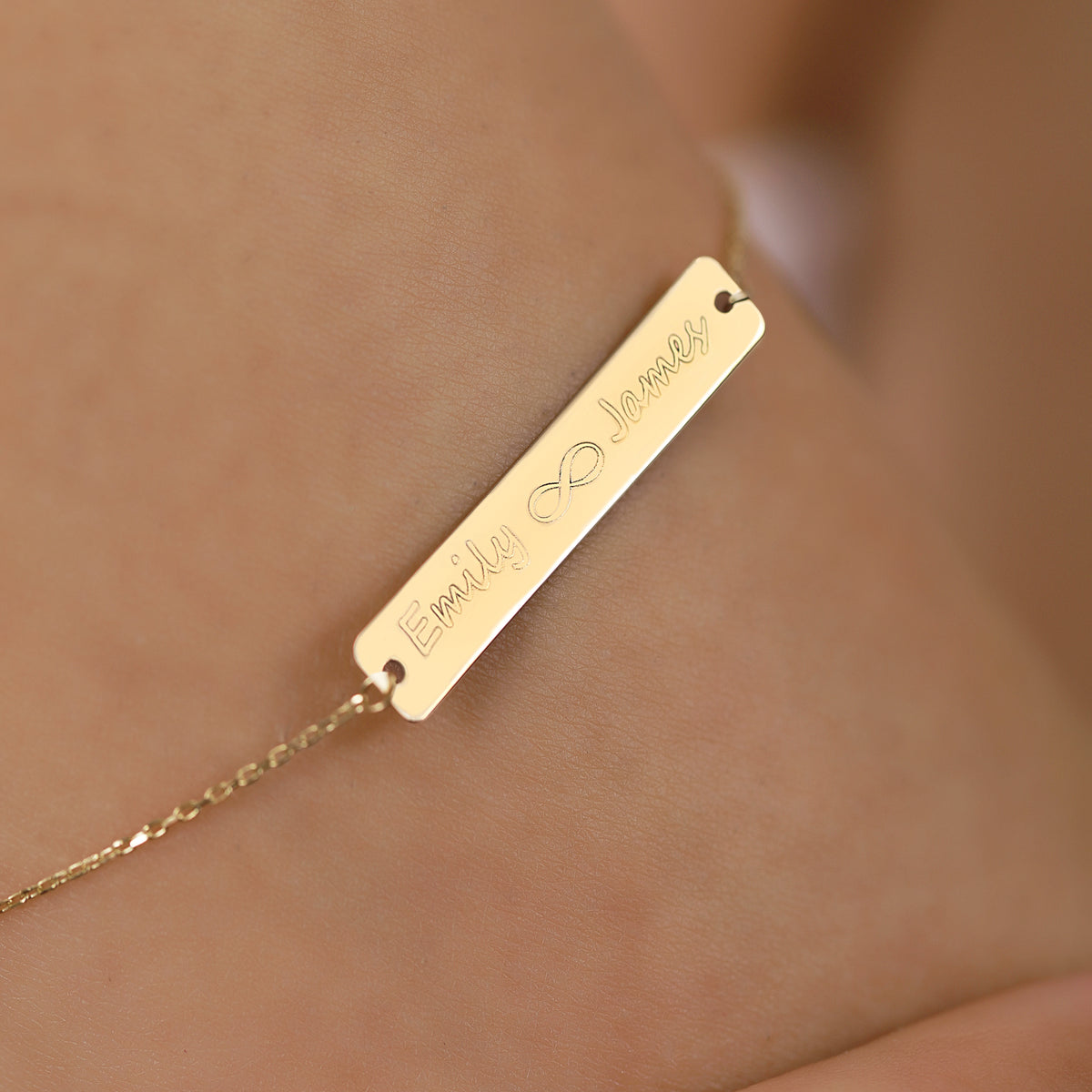 14K Gold Custom Names Infinity Bracelet, Engraved Couples Bar Bracelet, Personalized Two Name Bracelet, Gift for Her