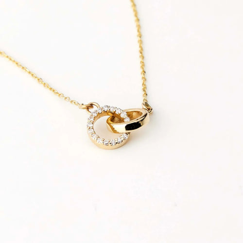 Diamond Intertwined Circle Necklace 10K Solid Gold