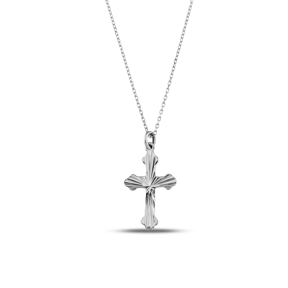 14K Gold Ornate Cross Necklace, Diamond Cut Scalloped Cross Pendant, Faith Charm, Baptism Confirmation Gift for Her