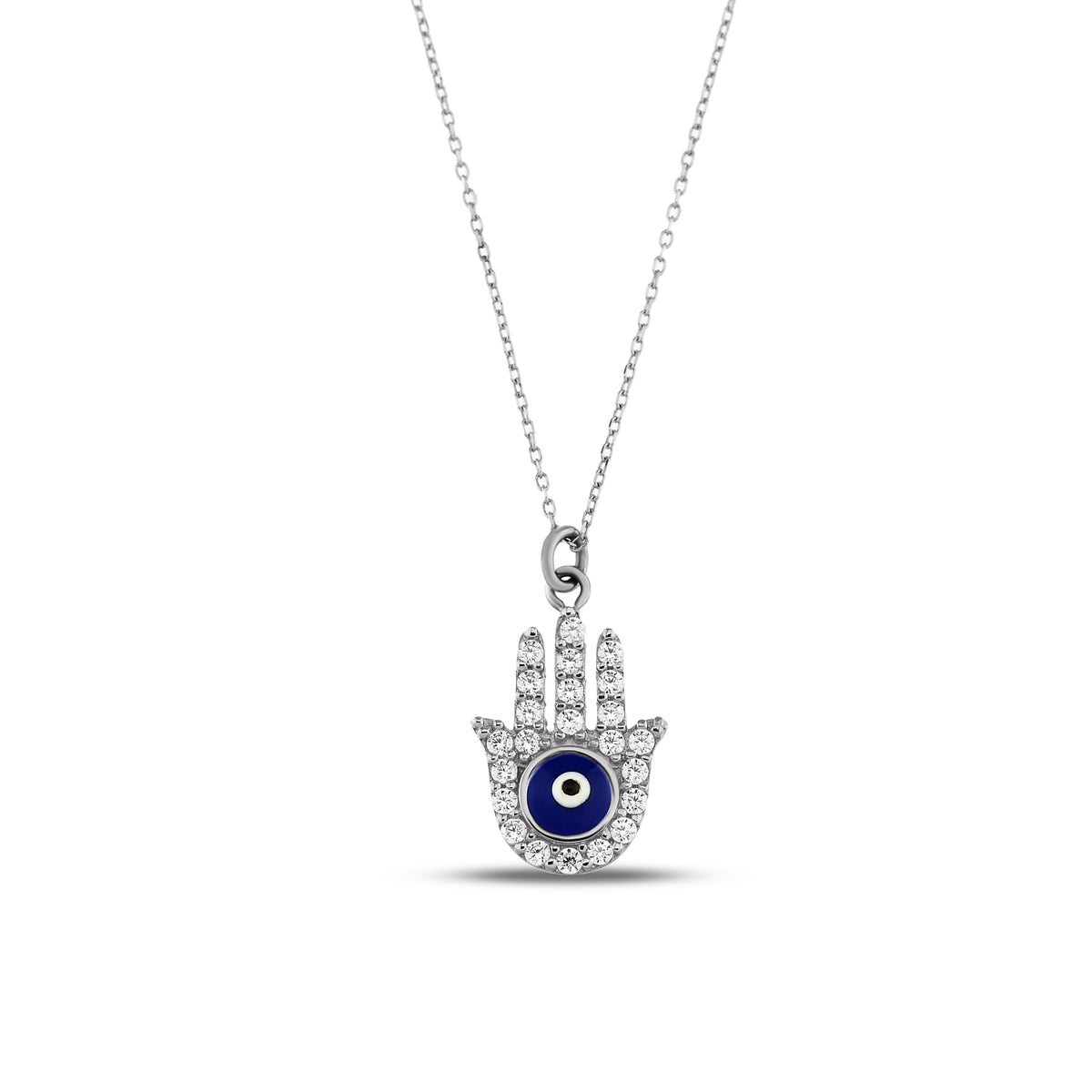 14K Gold Pave Hamsa Necklace, CZ Evil Eye Hand Pendant, Black Enamel Eye Charm, Protection Jewelry, Gift for Her