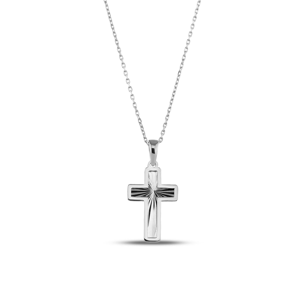 14K Gold Diamond Cut Cross Necklace, Framed Cross Pendant, Dainty Faith Jewelry, Baptism Confirmation Gift for Her