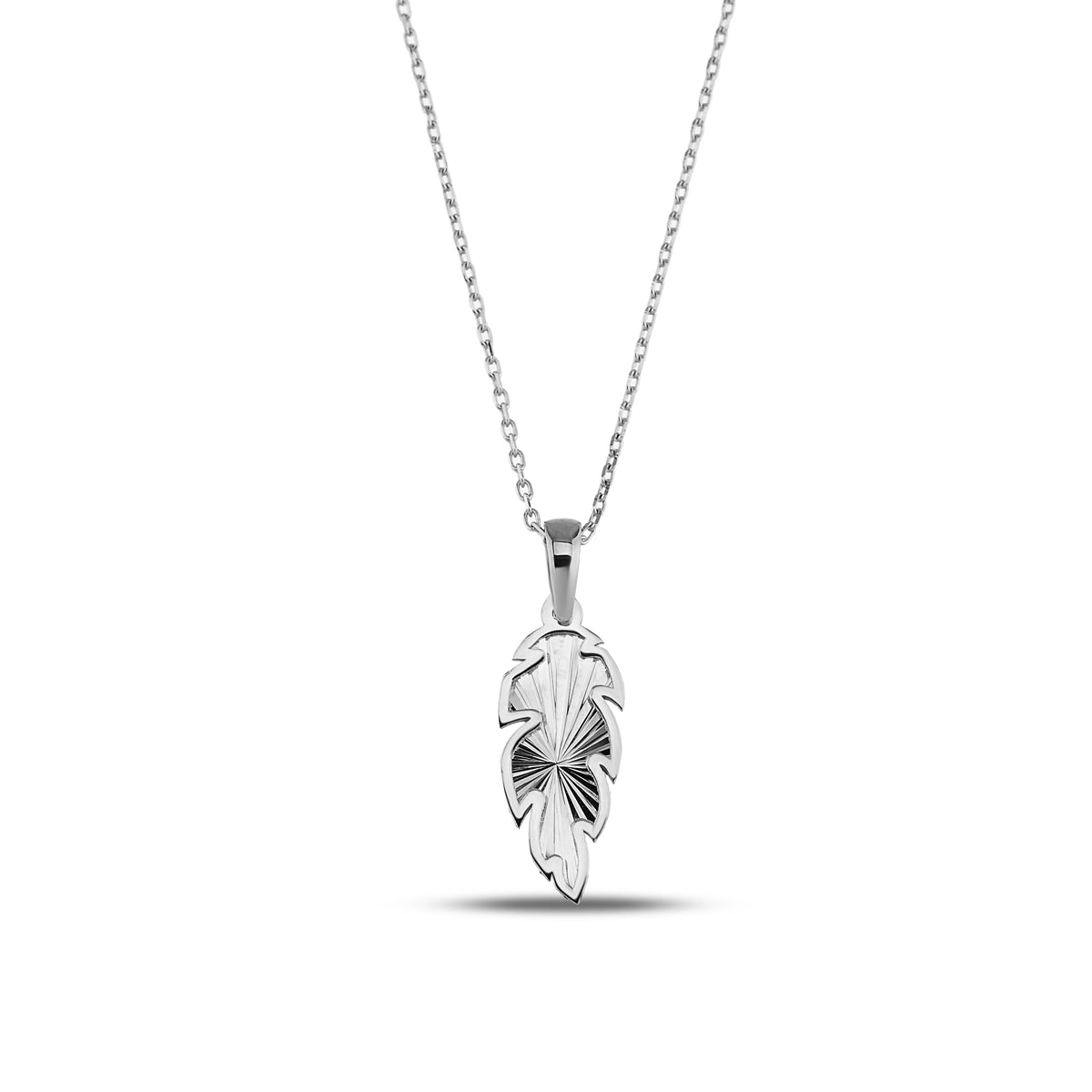 14K Gold Feather Necklace, Diamond Cut Leaf Pendant, Dainty Nature Charm, Boho Everyday Jewelry, Gift for Her