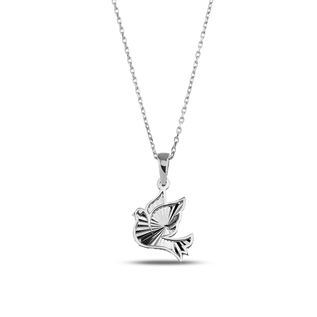 14K Gold Dove Necklace, Diamond Cut Peace Dove Pendant, Symbolic Bird Charm, Dainty Faith Jewelry, Gift for Her