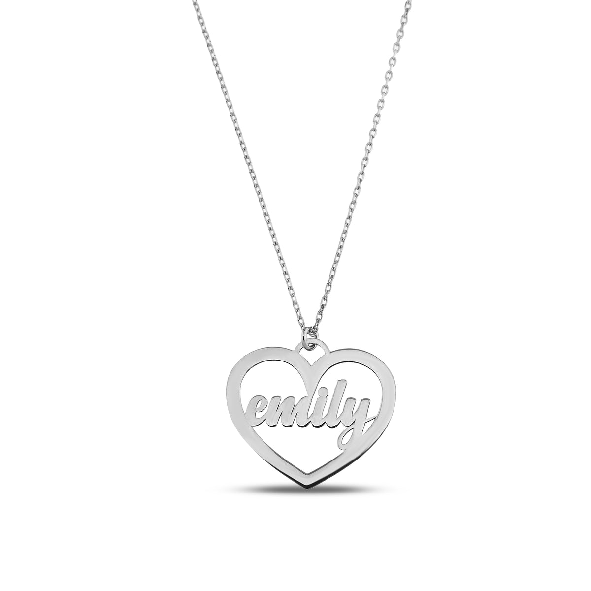 14K Gold Name Necklace in Heart, Custom Script Name Pendant, Personalized Heart Necklace, Gift for Her