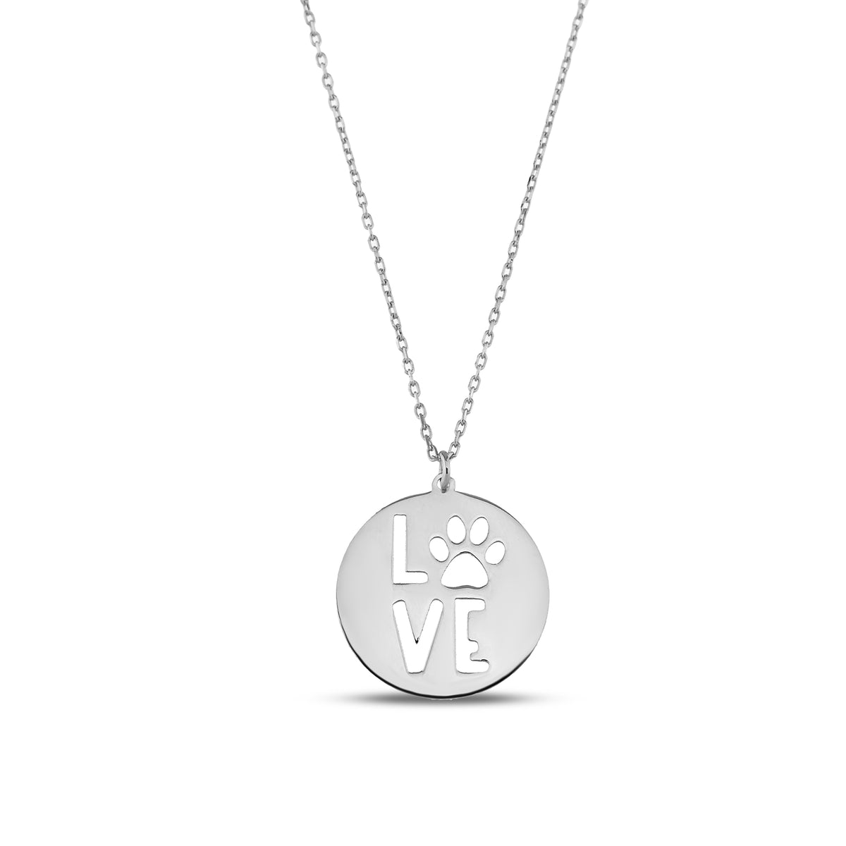 14K Gold Dog Paw Love Necklace, Pet Lover Coin Pendant, Cut Out Paw Print Charm, Dog Mom Gift, Gift for Her