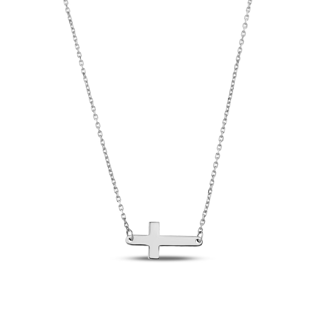 14K Gold Sideways Cross Necklace, Minimalist Horizontal Cross Pendant, Dainty Faith Charm, Gift for Her
