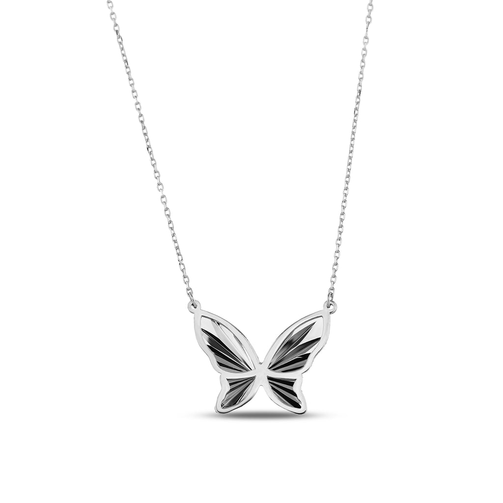 14K Gold Butterfly Necklace, Diamond Cut Butterfly Pendant, Dainty Sideways Charm, Nature Jewelry, Gift for Her