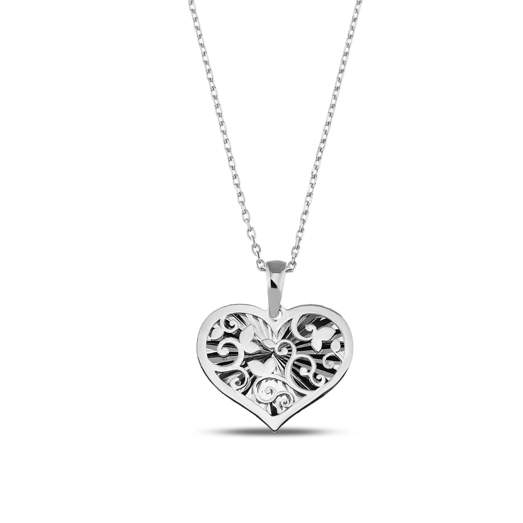 14K Gold Filigree Heart Necklace, Diamond Cut Ornate Heart Pendant, Vintage Style Charm, Romantic Gift for Her