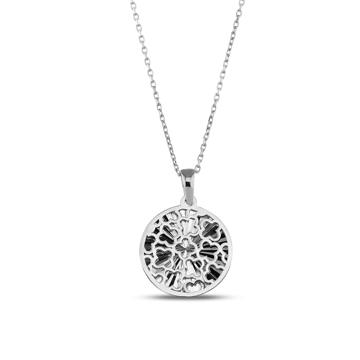 14K Gold Floral Coin Necklace, Diamond Cut Filigree Medallion Pendant, Dainty Round Disc, Boho Gift for Her