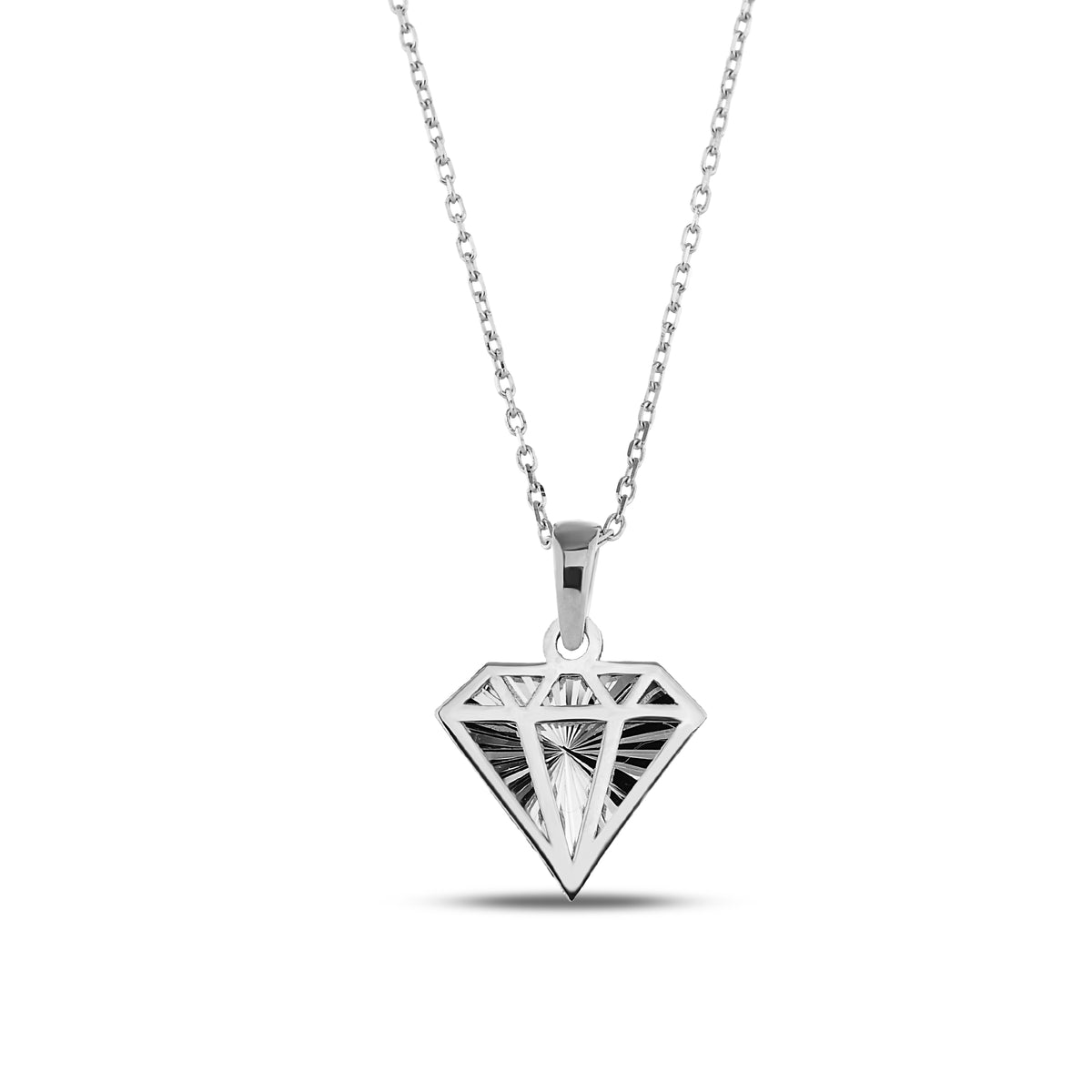 14K Gold Diamond Shape Necklace, Diamond Cut Geometric Pendant, Dainty Faceted Charm, Modern Jewelry, Gift for Her