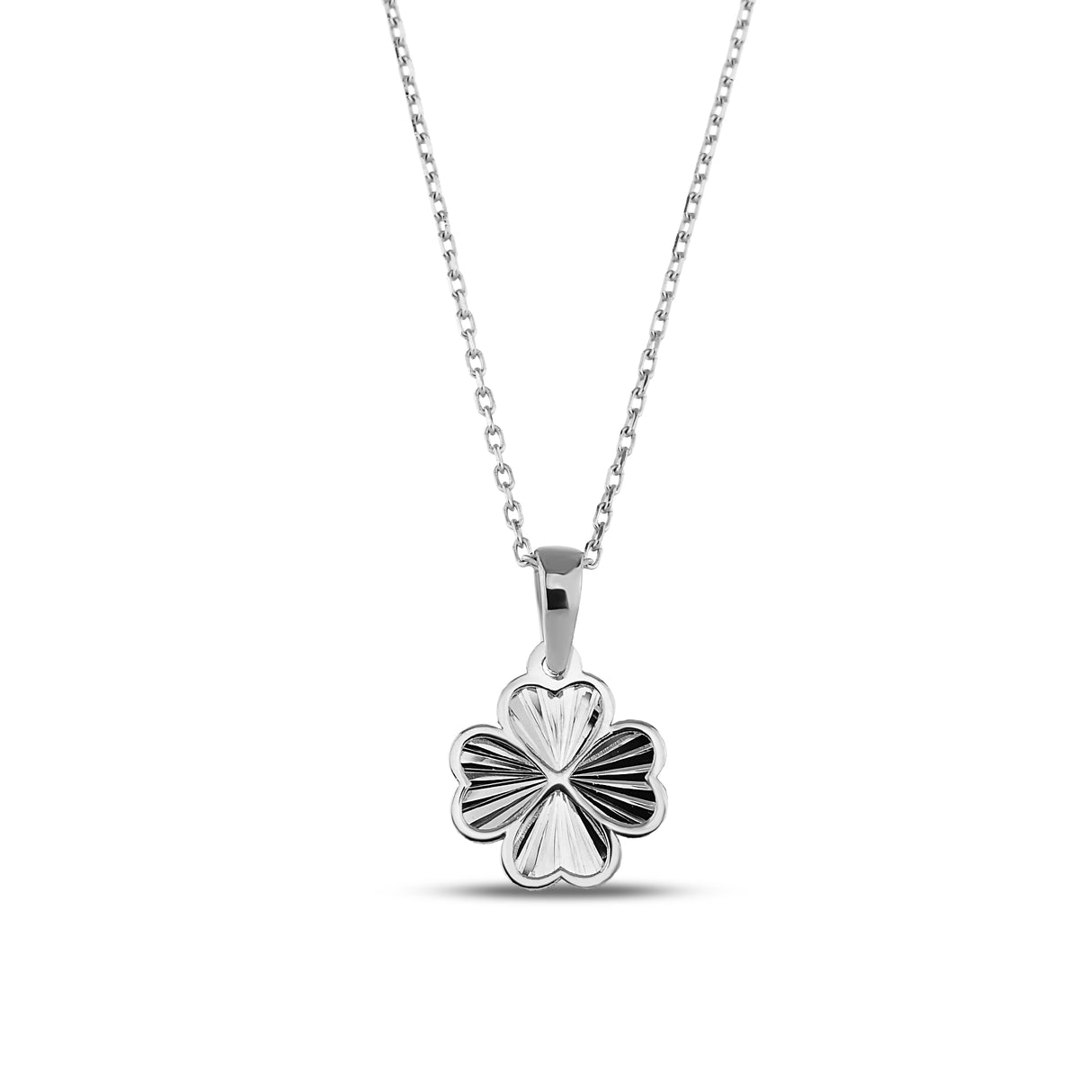 14K Gold Four Leaf Clover Necklace, Diamond Cut Lucky Clover Pendant, Dainty Charm, Good Luck Gift for Her
