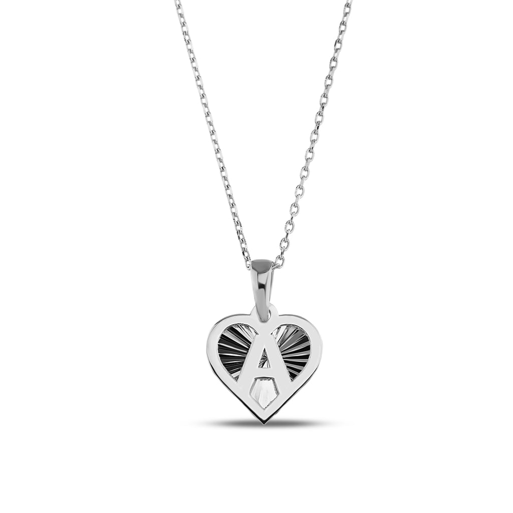 14K Gold Initial Heart Necklace, Diamond Cut Letter A-Z Pendant, Personalized Heart Charm, Custom Gift for Her