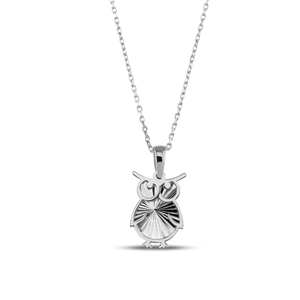 14K Gold Owl Necklace, Diamond Cut Owl Pendant, Wisdom Bird Charm, Symbolic Jewelry, Gift for Her