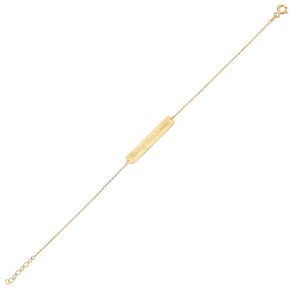 14K Gold Custom Names Infinity Bracelet, Engraved Couples Bar Bracelet, Personalized Two Name Bracelet, Gift for Her