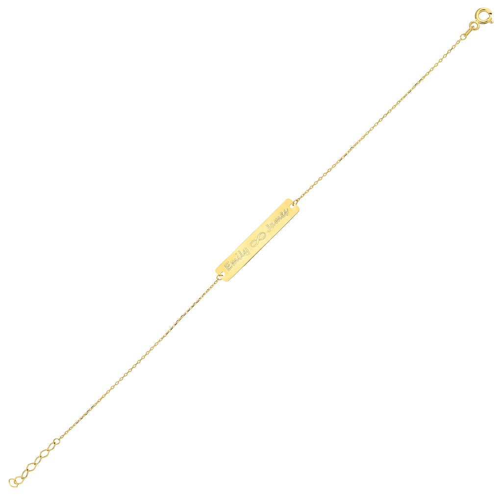 14K Gold Custom Names Infinity Bracelet, Engraved Couples Bar Bracelet, Personalized Two Name Bracelet, Gift for Her