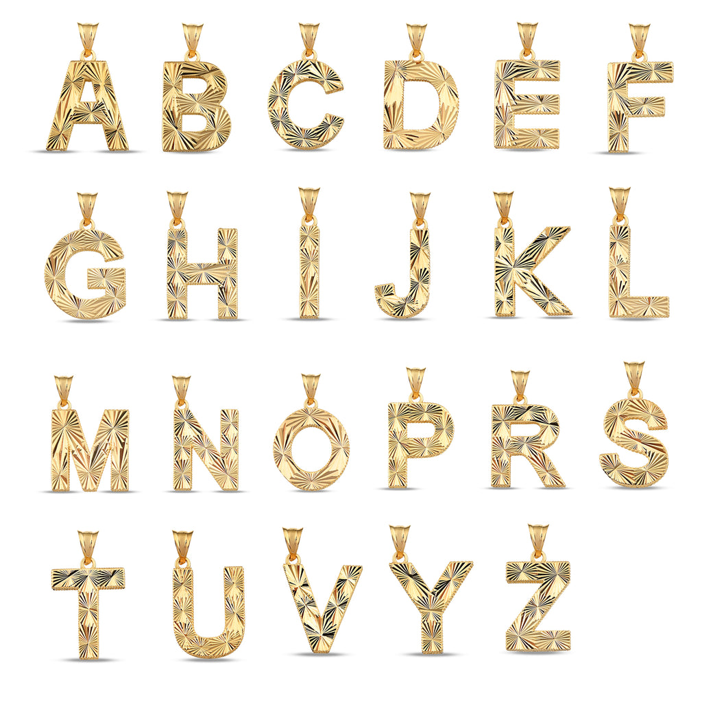 14K Gold Initial Letter A Pendant, Diamond Cut Block Letter Necklace, Sparkling Personalized Charm, Gift for Her
