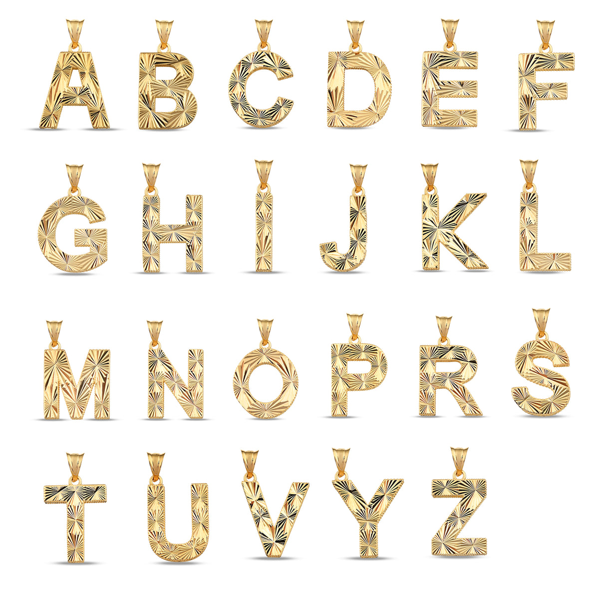 14K Gold Initial Letter A Pendant, Diamond Cut Block Letter Necklace, Sparkling Personalized Charm, Gift for Her