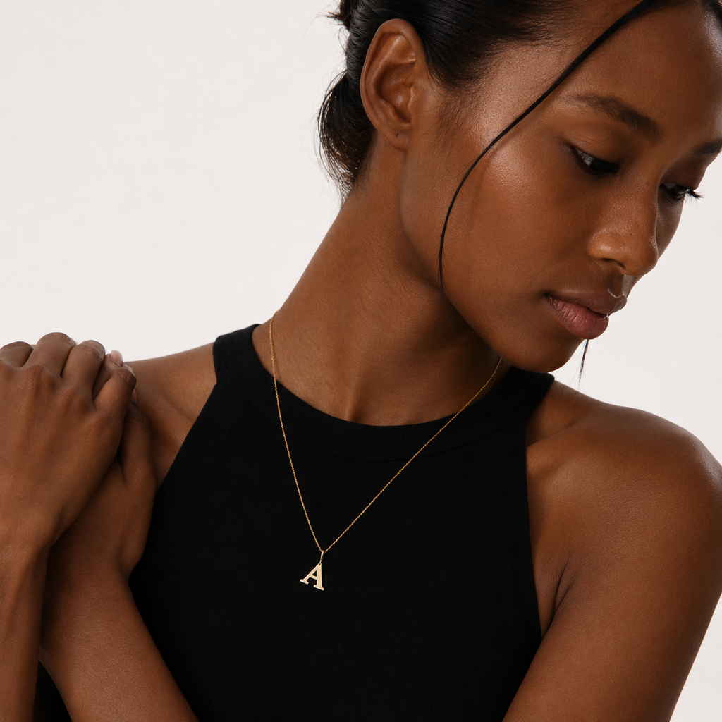 Personalized Initial Pendant Necklace 10K Solid Gold