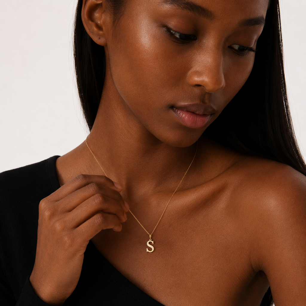 Personalized Initial Pendant Necklace 10K Solid Gold