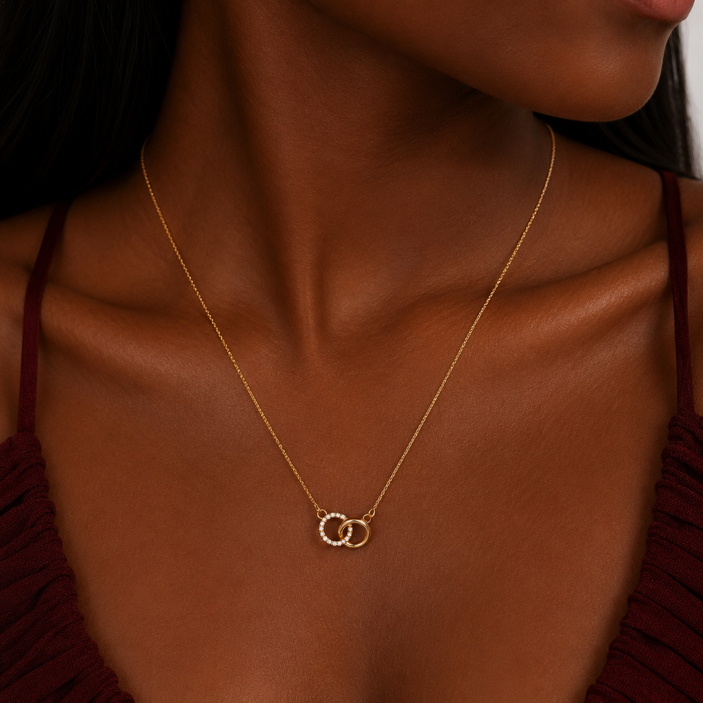 Diamond Intertwined Circle Necklace 10K Solid Gold