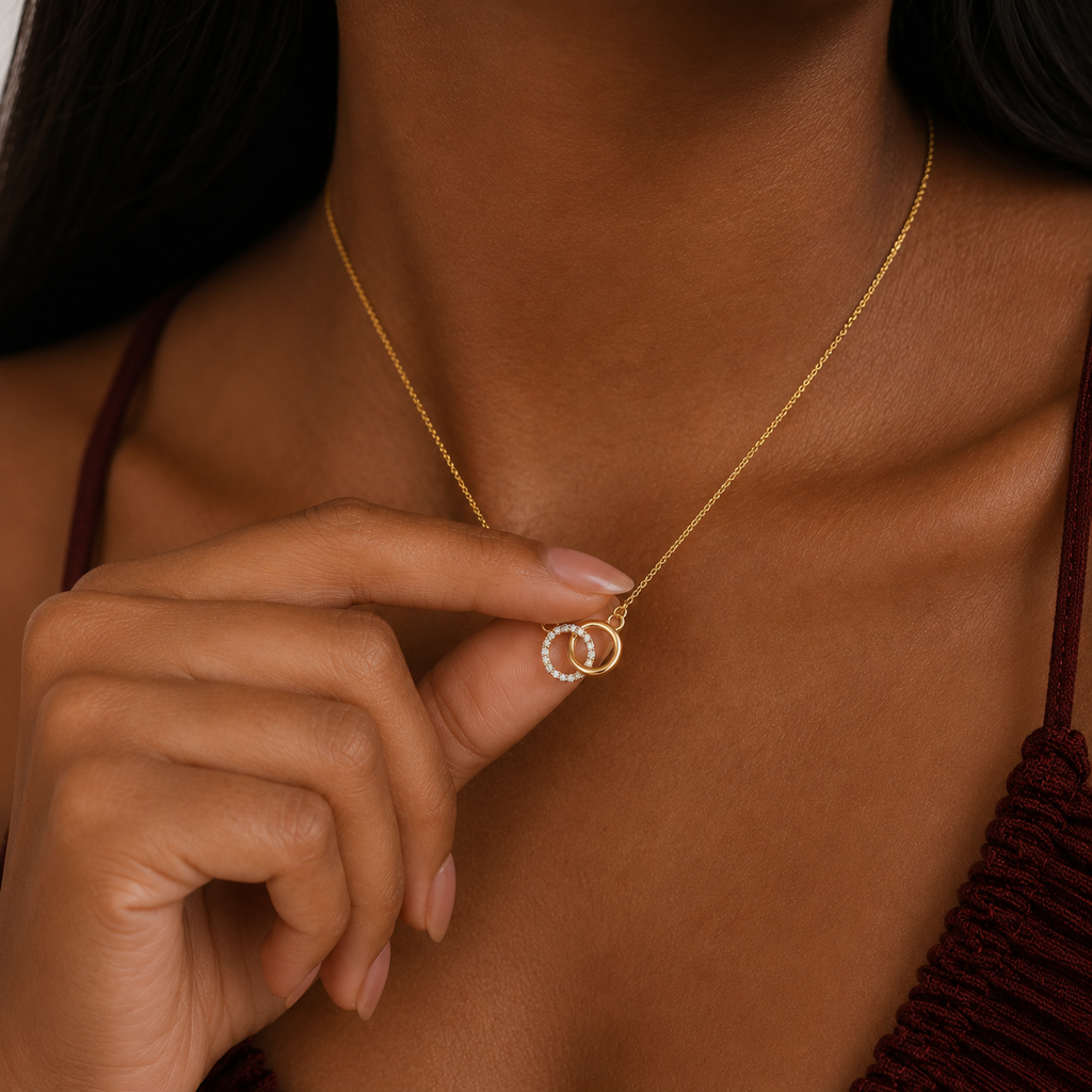 Diamond Intertwined Circle Necklace 10K Solid Gold