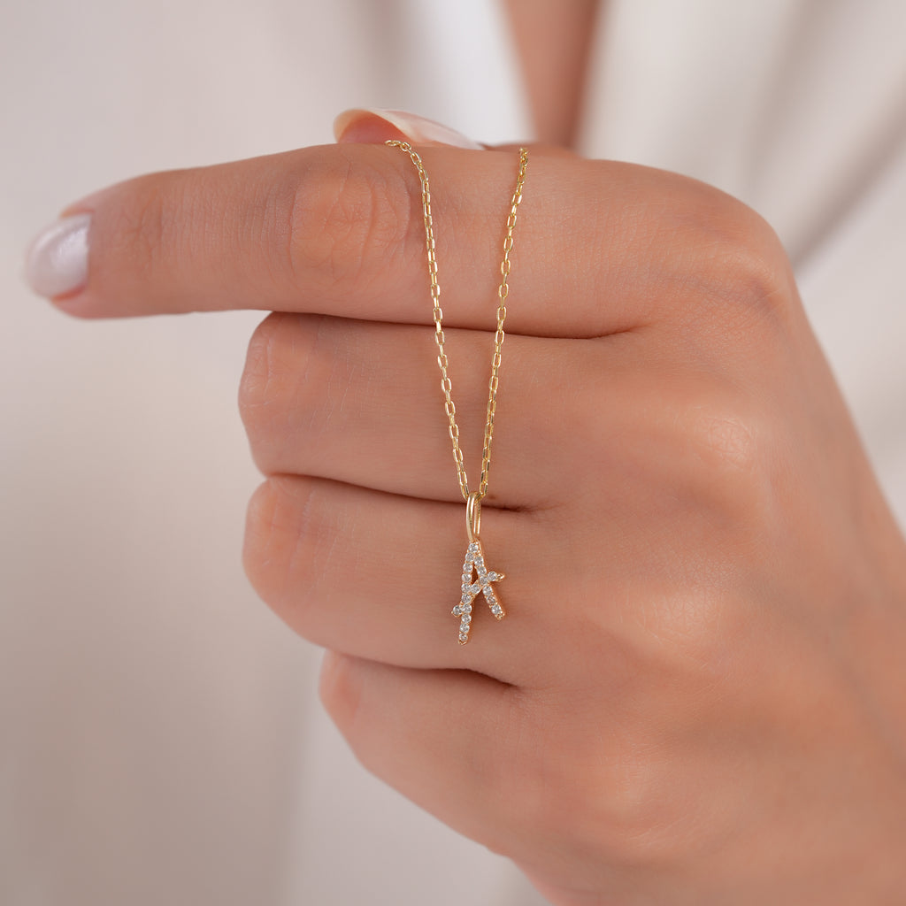 14K Gold Lab Diamond Letter Charm, Pave Initial Pendant, Personalized Alphabet Charm A-Z, Custom Letter Jewelry, Gift for Her