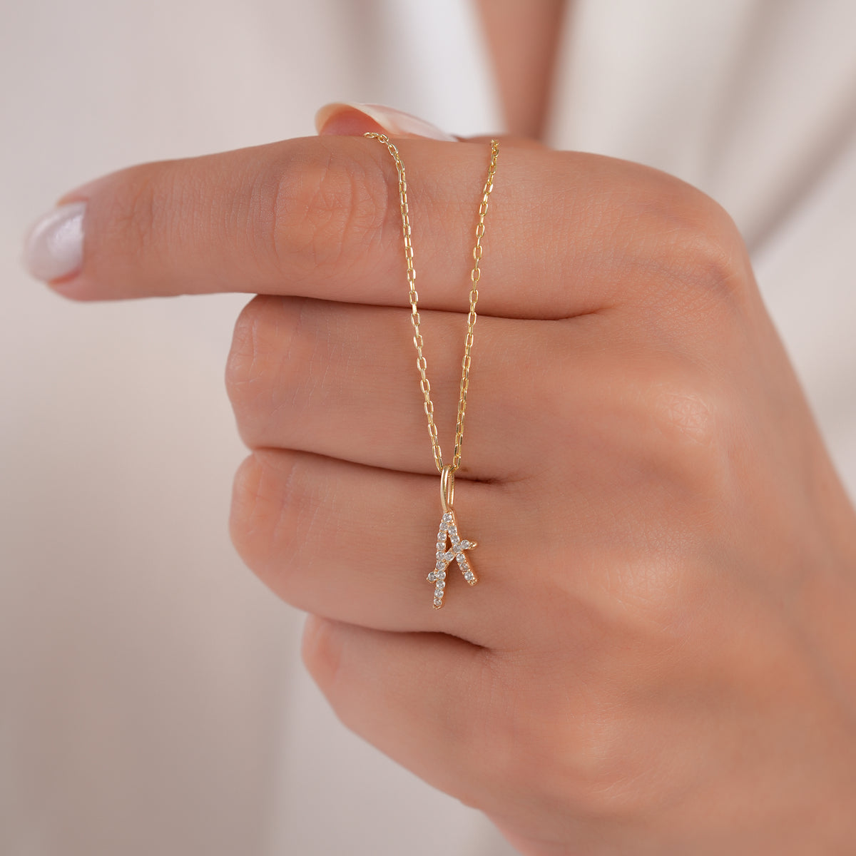 14K Gold Lab Diamond Letter Charm, Pave Initial Pendant, Personalized Alphabet Charm A-Z, Custom Letter Jewelry, Gift for Her