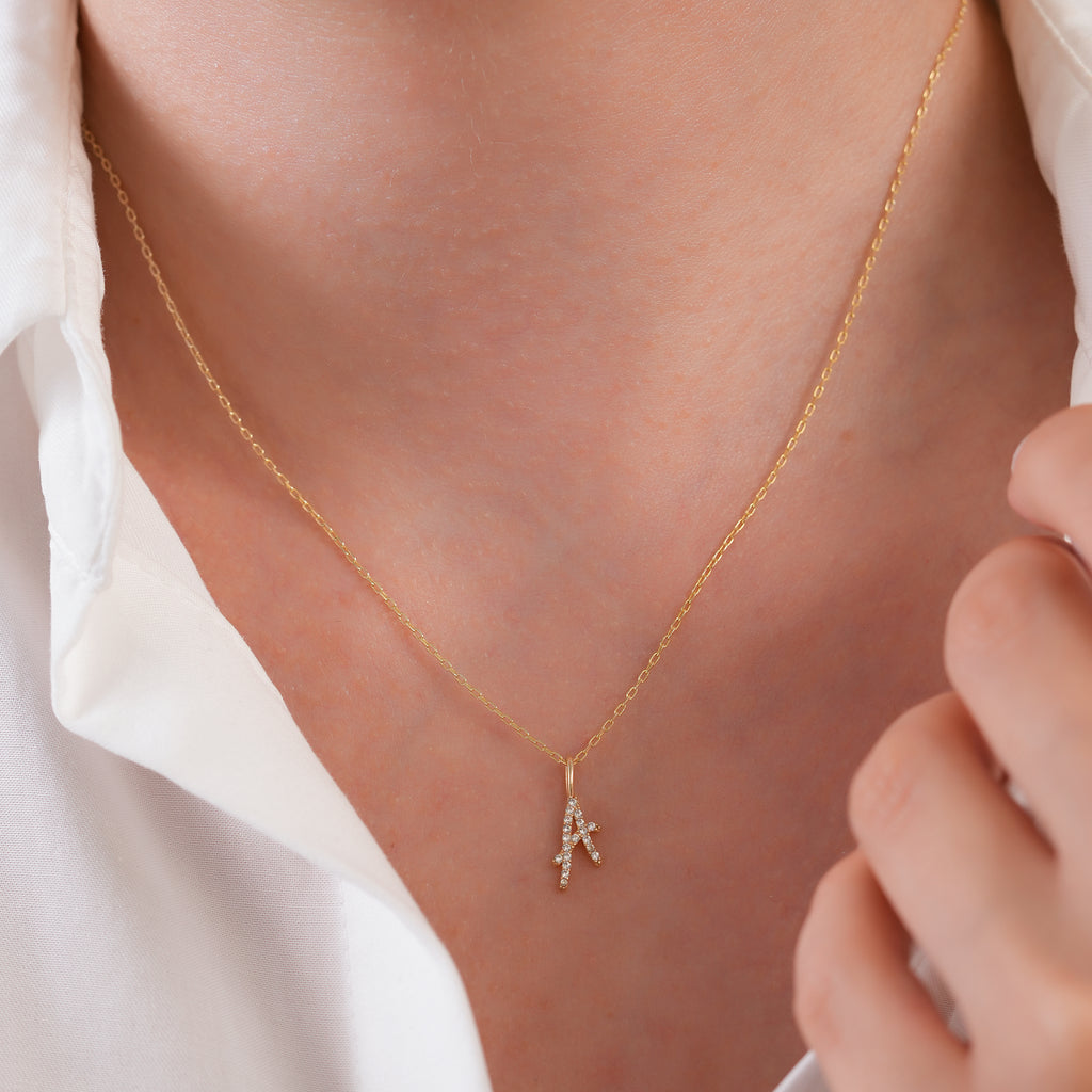 14K Gold Lab Diamond Letter Charm, Pave Initial Pendant, Personalized Alphabet Charm A-Z, Custom Letter Jewelry, Gift for Her