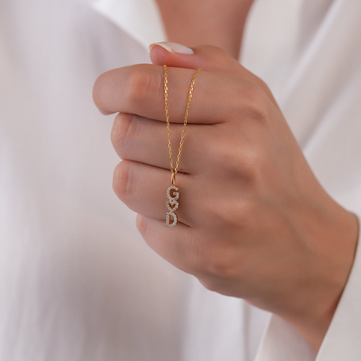 14K Gold Two Initial Heart Charm, Pave Lab Diamond Couples Pendant, Custom Letters with Heart, Personalized Love Charm, Gift for Her