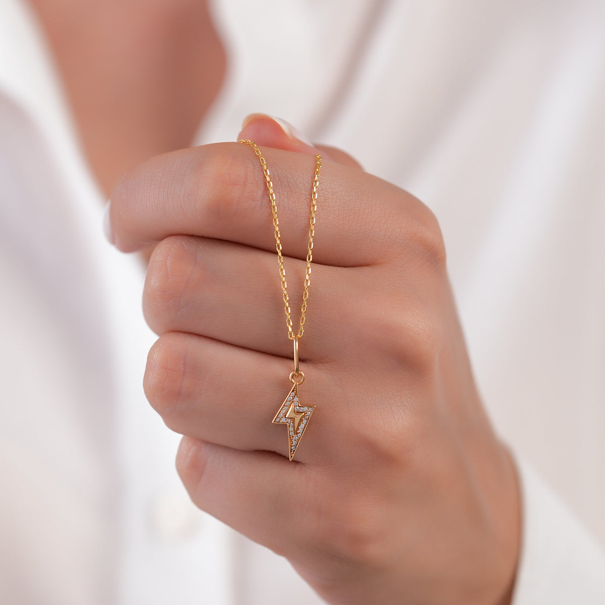 14K Gold Lightning Bolt Charm, Pave Lab Diamond Bolt Pendant, Trendy Statement Charm, Bold Symbolic Jewelry, Gift for Her