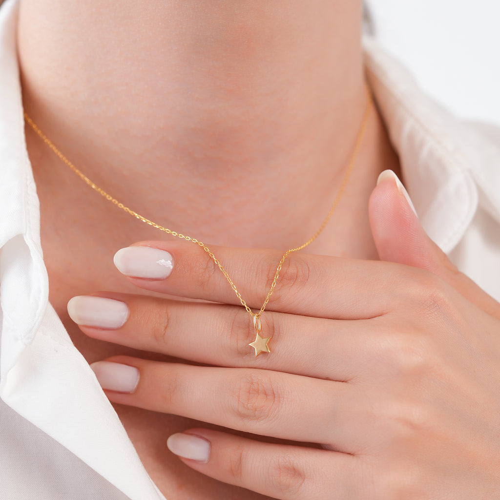 14K Solid Gold Star Charm, Classic Five Point Star Pendant, Minimalist Celestial Charm, Simple Layering Charm, Gift for Her