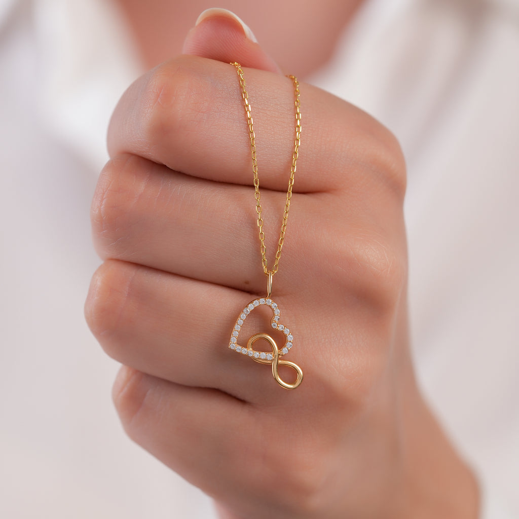 14K Gold Heart Infinity Charm, Pave Lab Diamond Love Pendant, Eternal Love Symbol Charm, Romantic Layering Jewelry, Gift for Her