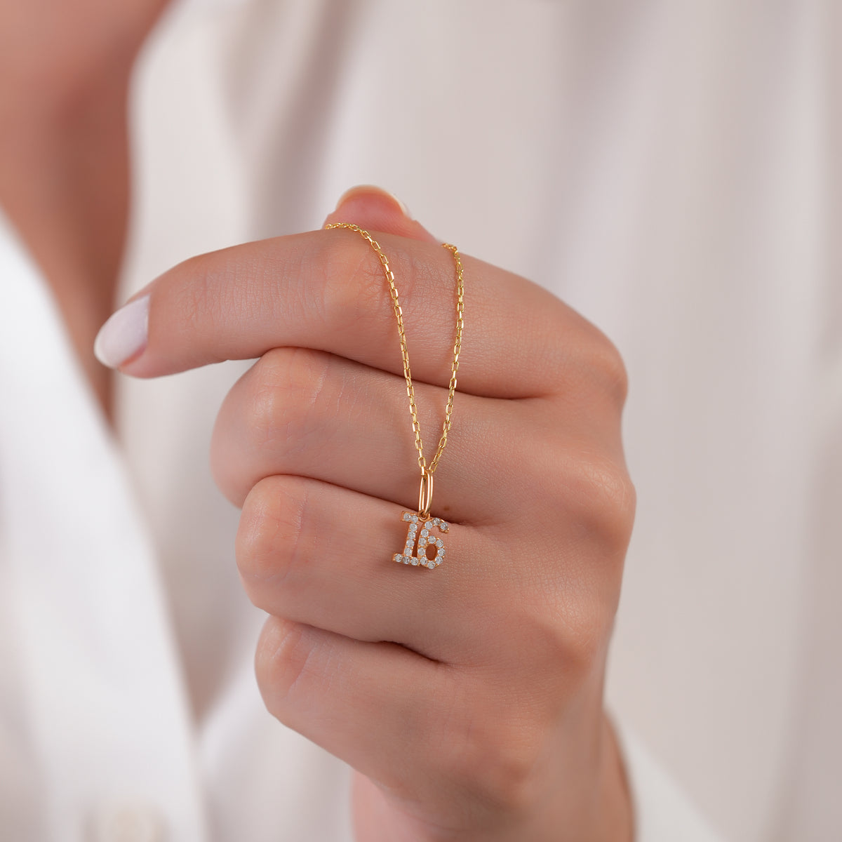 14K Gold Two Digit Number Charm, Pave Lab Diamond Age Pendant, Custom Milestone Number Charm, Sparkling Birthday Jewelry