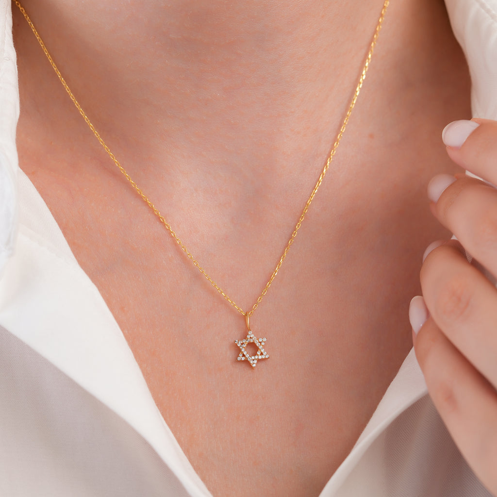 14K Gold Pave Star of David Charm, Sparkling Jewish Star Pendant, Lab Diamond Faith Charm, Bat Mitzvah Gift, Gift for Her