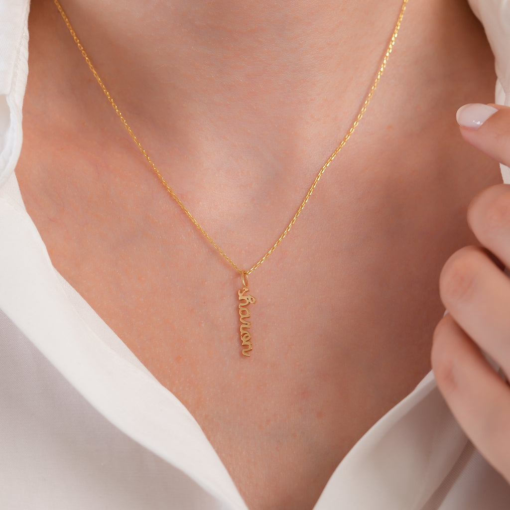 14K Solid Gold Script Name Charm, Vertical Name Pendant, Personalized Custom Name Charm, Classic Cursive Jewelry, Gift for Her