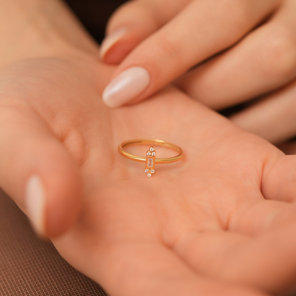 14K Gold Baguette Lab Diamond Ring, Art Deco Bar Stacking Ring, Vertical Diamond Ring, Vintage Style Ring, Gift for Her