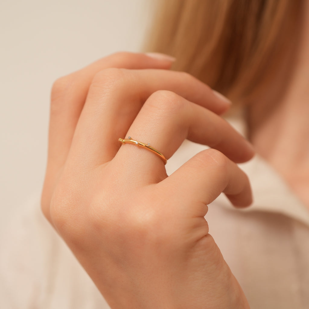 14K Gold Star Dust Ring, Scattered Lab Diamond Band, Celestial Stacking Ring, Minimalist Sparkle Ring, Gift for Her