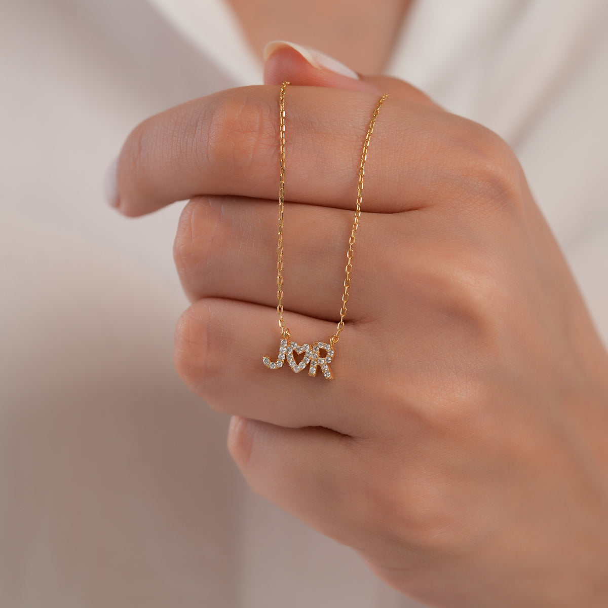 14K Gold Custom Initial Necklace, Lab Diamond Letter Heart Pendant, Personalized Couple Necklace, Gift for Her