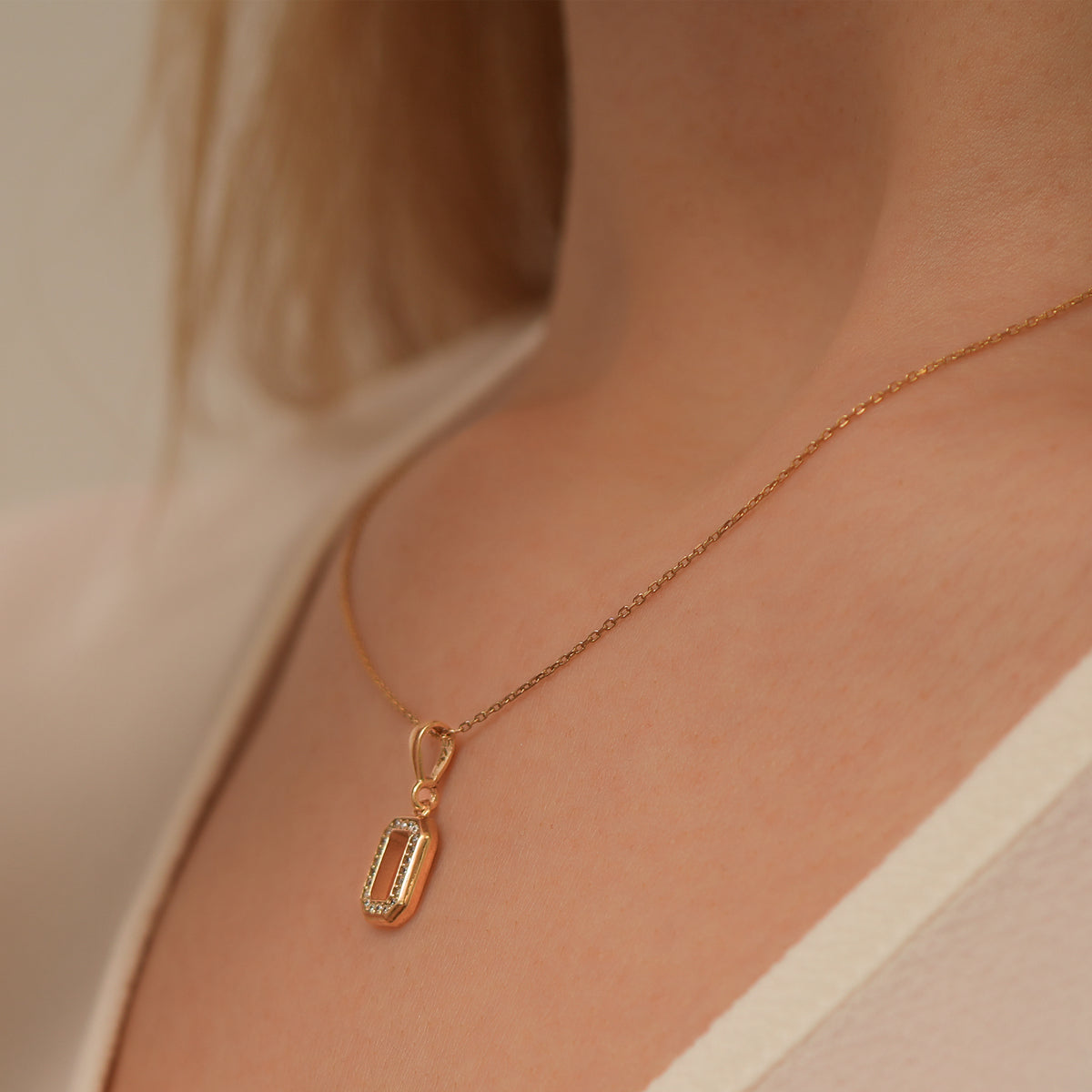 14K Gold Lab Diamond Octagon Necklace, Open Frame Emerald Cut Pendant, Sparkling Geometric Charm, Gift for Her