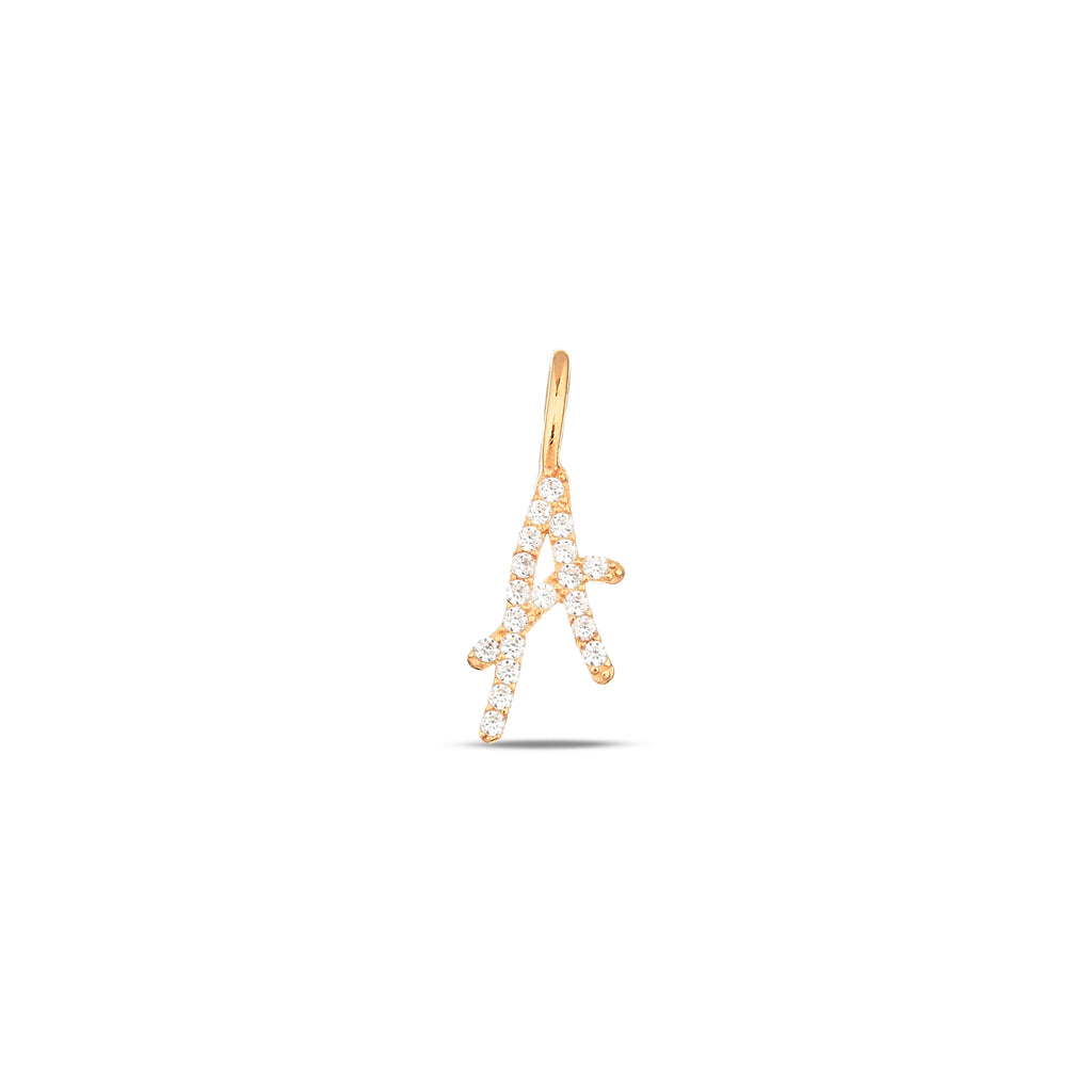 14K Gold Lab Diamond Letter Charm, Pave Initial Pendant, Personalized Alphabet Charm A-Z, Custom Letter Jewelry, Gift for Her