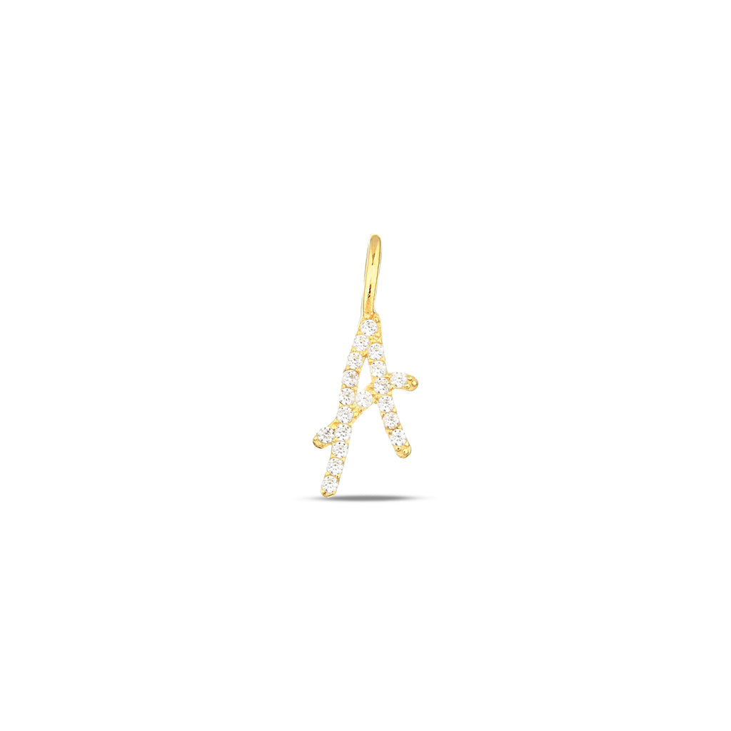 14K Gold Lab Diamond Letter Charm, Pave Initial Pendant, Personalized Alphabet Charm A-Z, Custom Letter Jewelry, Gift for Her