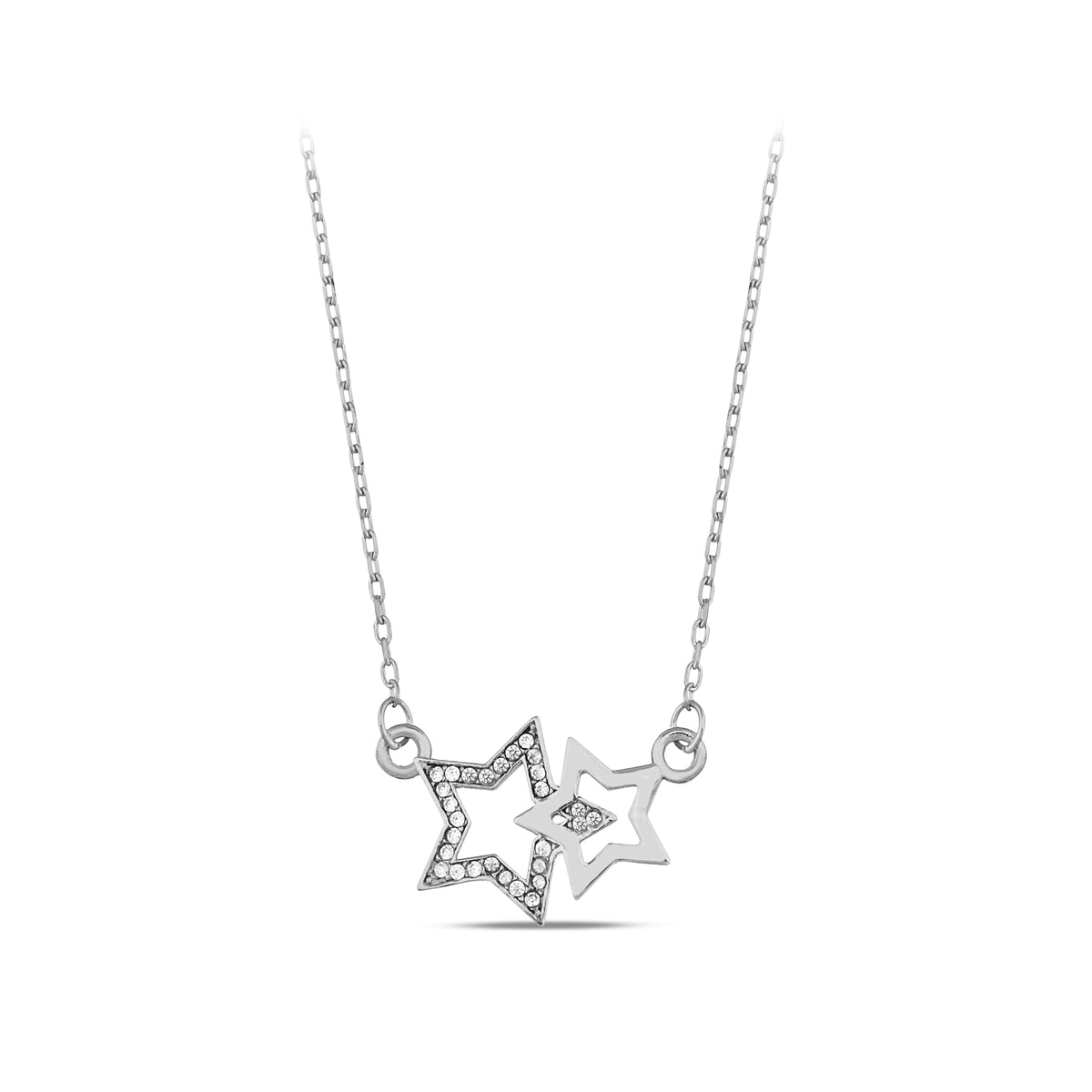 14K Gold Double Star Necklace, Lab Diamond Star Cluster Pendant, Celestial Charm, Gift for Her