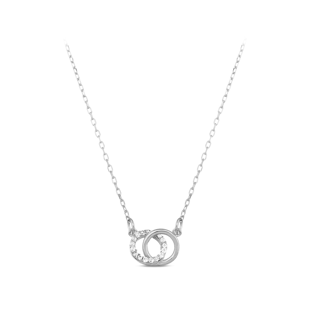 14K Gold Interlocking Circle Necklace, Lab Diamond Double Ring Pendant, Linked Circles Charm, Gift for Her